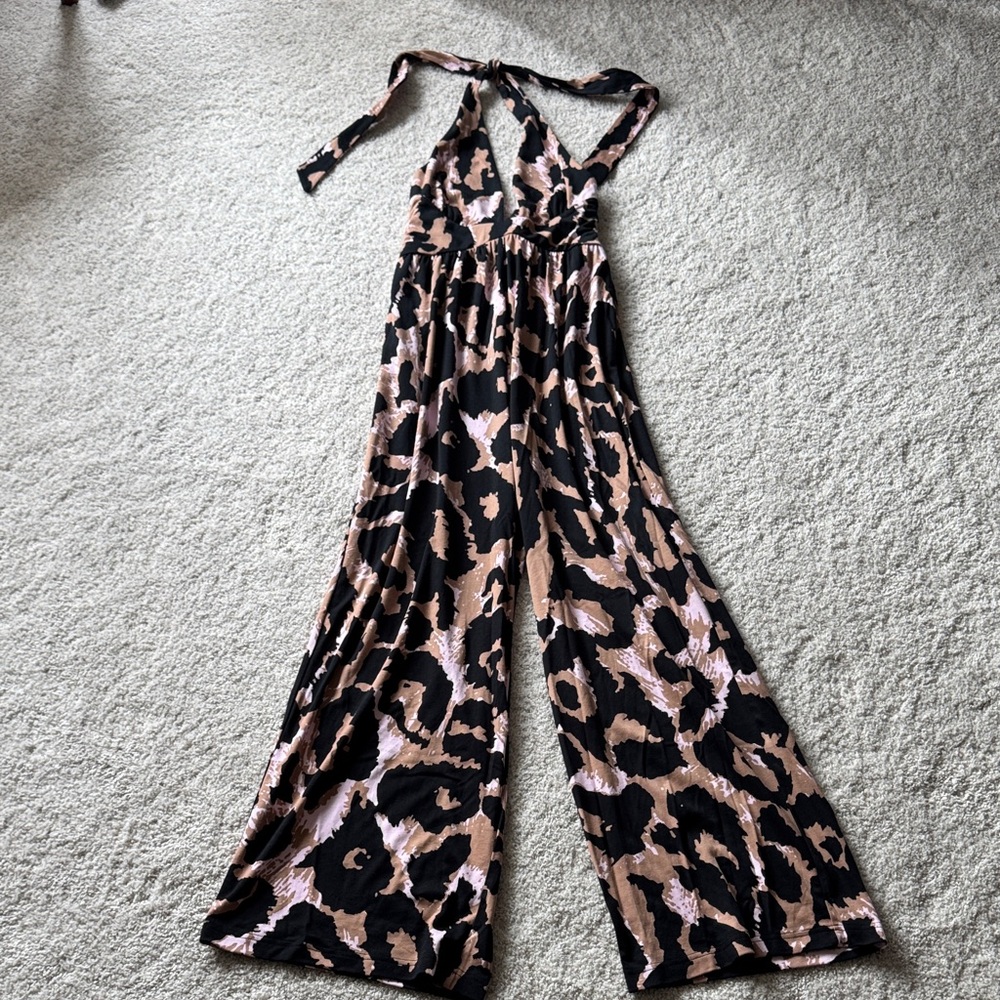 Diane Von Furstenberg Black and Tan Jumpsuit